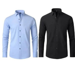 Kit 2 Camisas Sociais Masculinas Que Não Amassam Eryx Azul Claro E Preta / P Csmsf00023