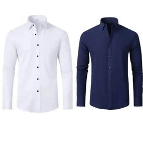 Kit 2 Camisas Sociais Masculinas Que Não Amassam Eryx Branca E Azul Marinho / P Csmsf00023