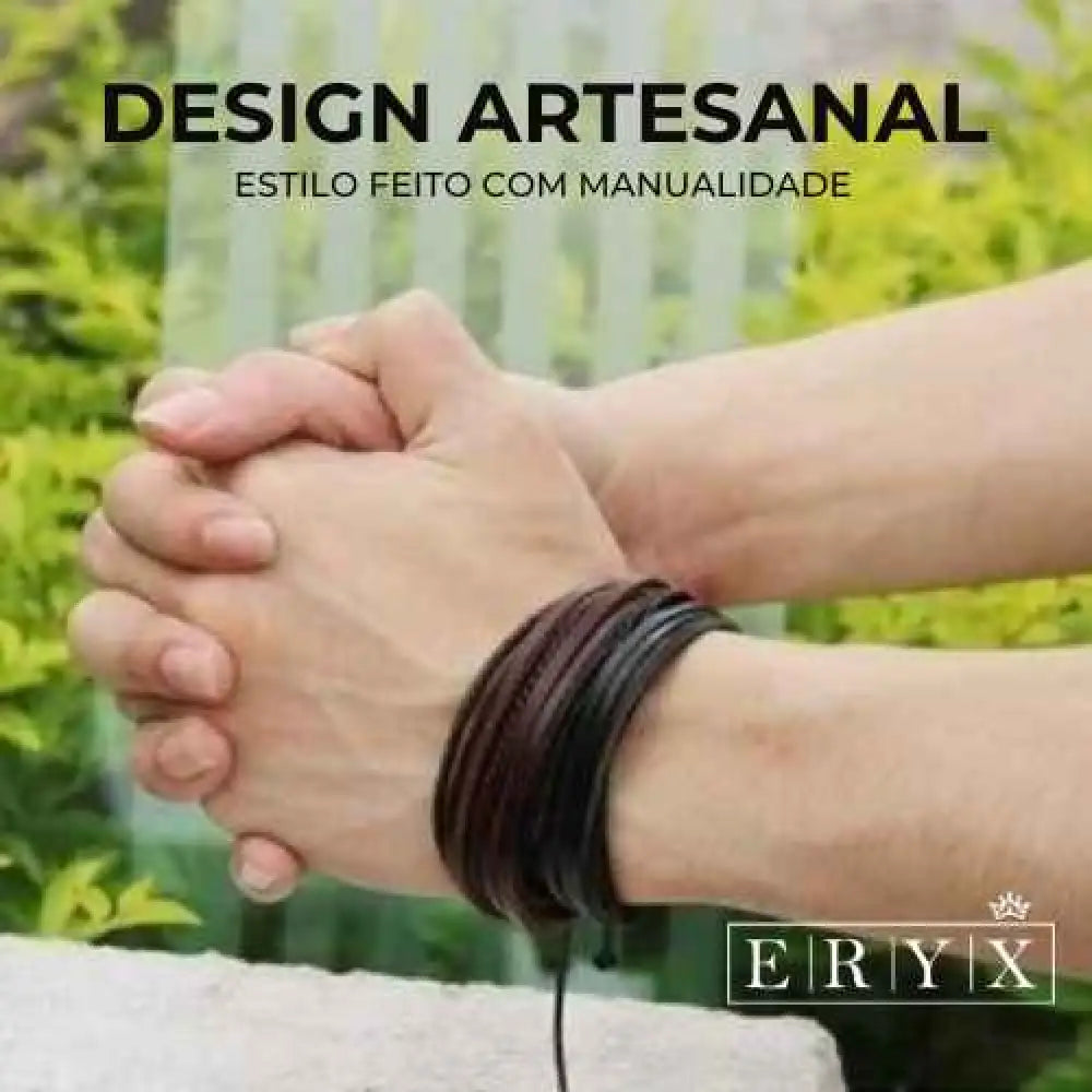 Pulseira Masculina Artesanal De Couro Legítimo Multilayer Pme003